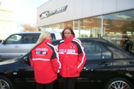 Tess and Jeni displaying the Mitsubishi 3-way jacket outer